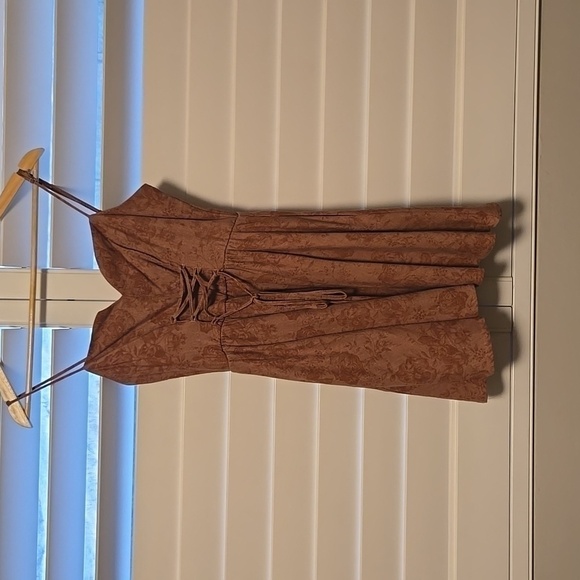 Altar'd State Jacquard Rose Print Corset Tie Mini Dress Mauve - Picture 6 of 11